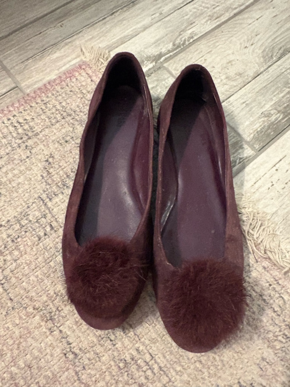 Michael Kors Maroon Pom-Pom Ballet Flats